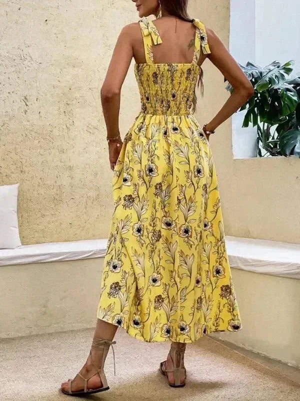 Romantic Green Floral Cotton Midi Dress