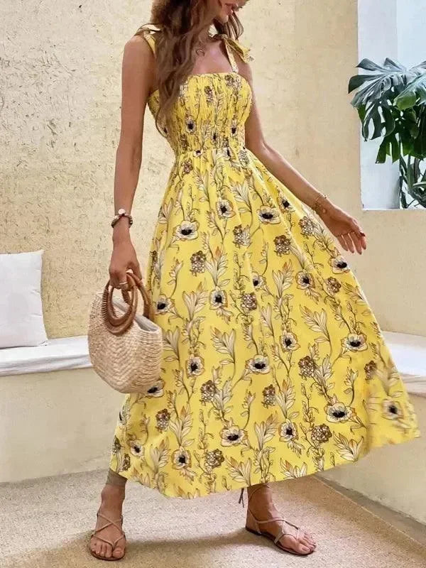 Romantic Green Floral Cotton Midi Dress