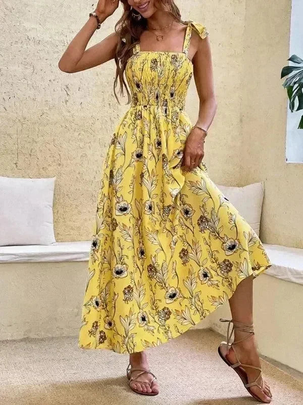 Romantic Green Floral Cotton Midi Dress