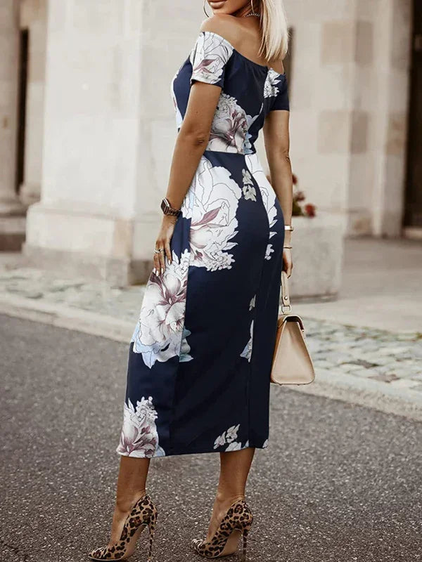Romantic Pink Floral Chiffon Midi Dress