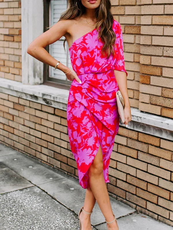 Romantic Pink Floral Wrap Midi Dress