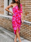 Romantic Pink Floral Wrap Midi Dress
