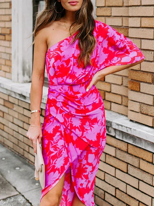Romantic Pink Floral Wrap Midi Dress