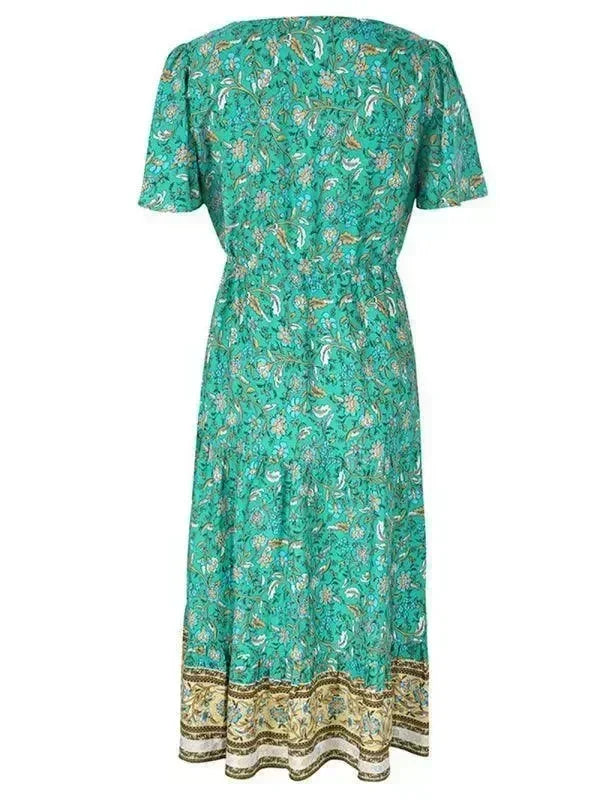 Romantic Red Floral Cotton Maxi Dress