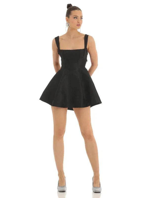Romantic Satin Bow Skater Mini Dress