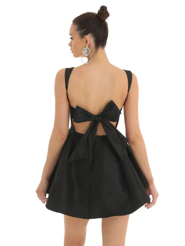 Romantic Satin Bow Skater Mini Dress