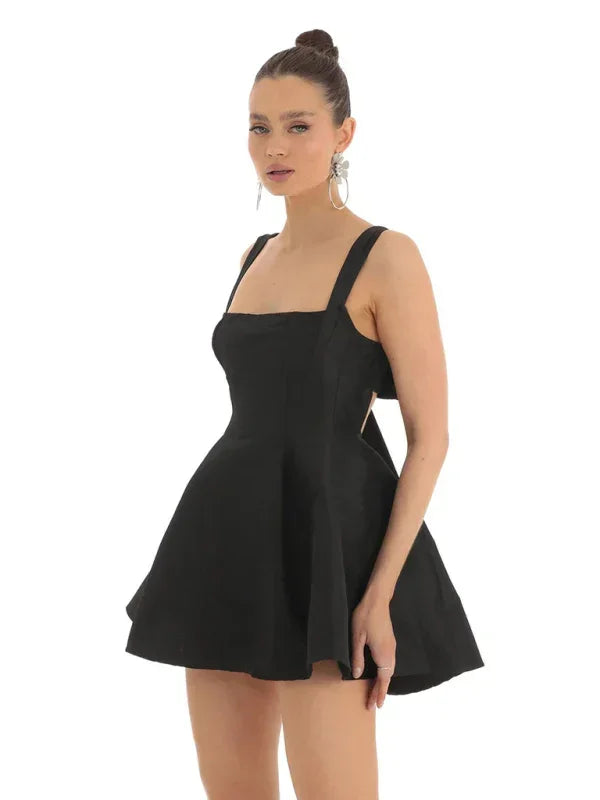 Romantic Satin Bow Skater Mini Dress