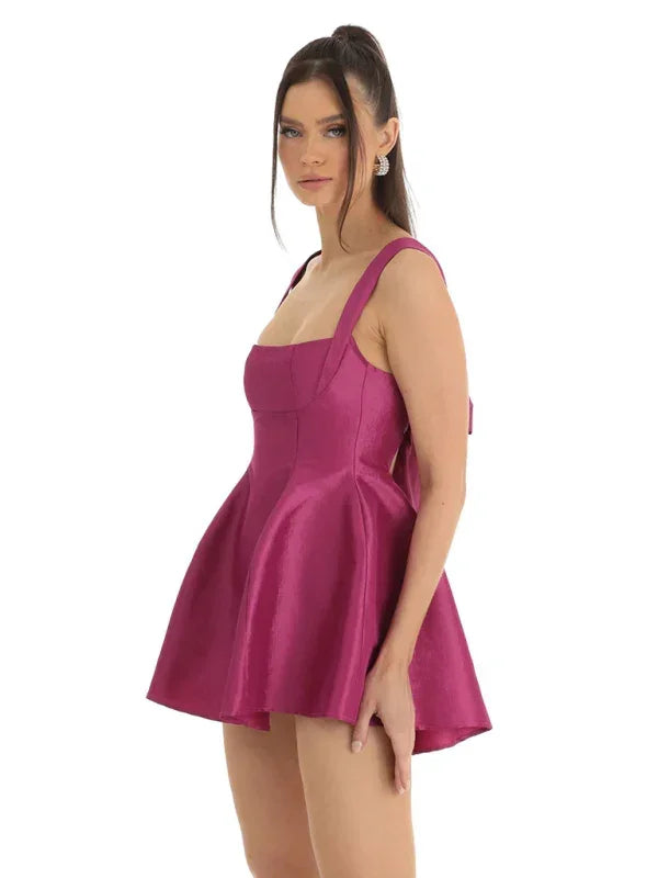 Romantic Satin Bow Skater Mini Dress