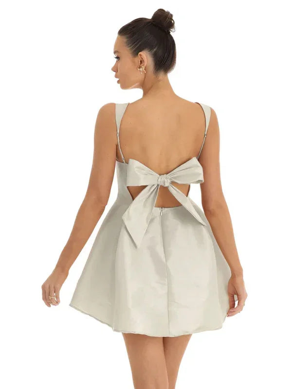 Romantic Satin Bow Skater Mini Dress