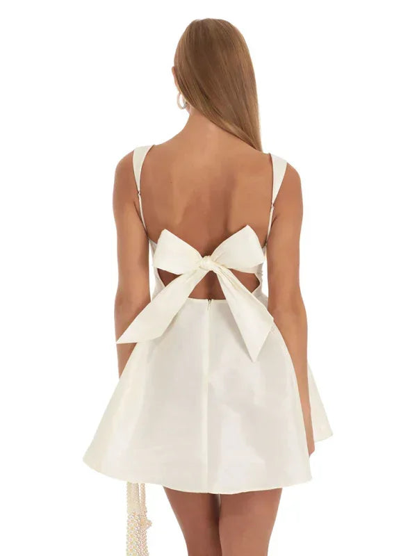 Romantic Satin Bow Skater Mini Dress
