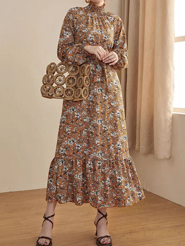 Romantic Yellow Floral Cotton Midi Dress
