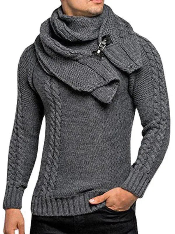 Scarf Twist Knitted Men Pullover Sweater - Pullover Sweater - LeStyleParfait