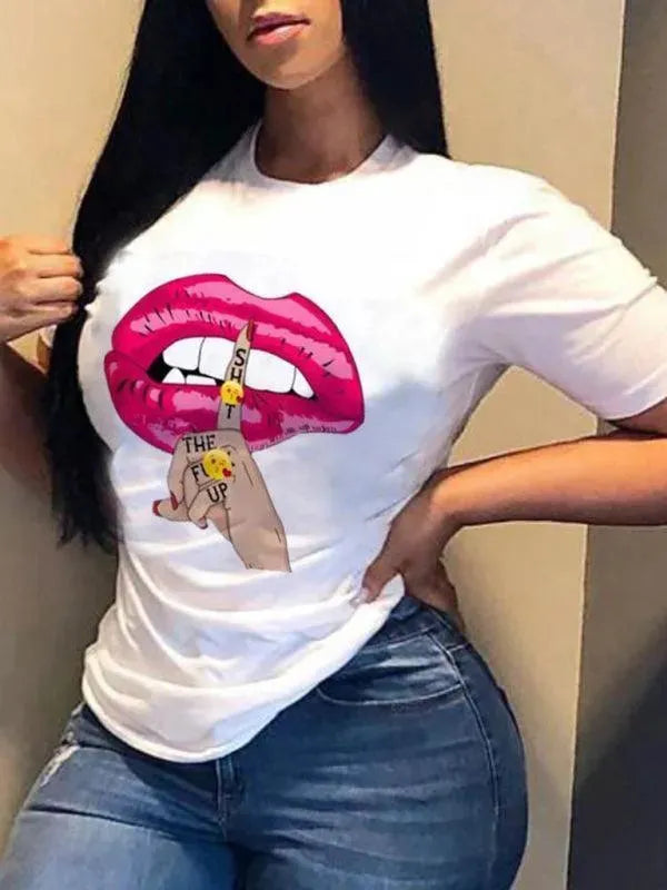 Sexy Lips Print Women T-Shirt - T-Shirts - LeStyleParfait