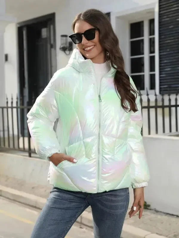 Shiny Hooded Women Parka Jacket - Winter Jacket - LeStyleParfait