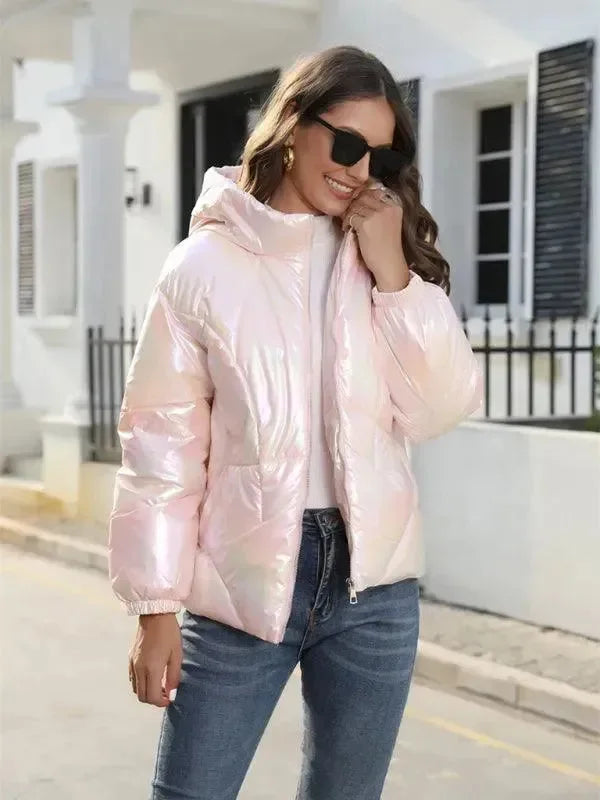 Shiny Hooded Women Parka Jacket - Winter Jacket - LeStyleParfait