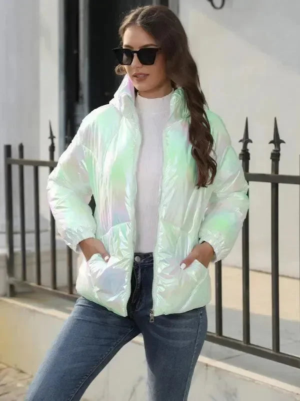 Shiny Hooded Women Parka Jacket - Winter Jacket - LeStyleParfait