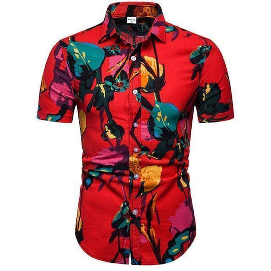 Shirt-Hawaiian Men's Shirt, Red Short Sleeves Shirt - Shirt - LeStyleParfait Kenya