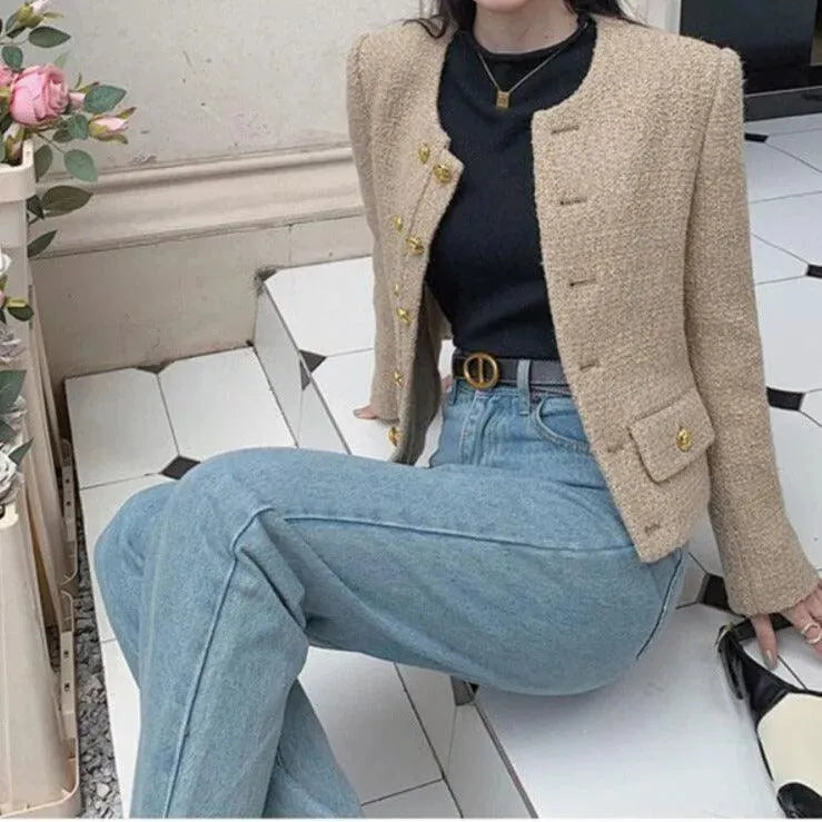 Short Double Breasted Tweed Jacket - Tweed Blazer - LeStyleParfait
