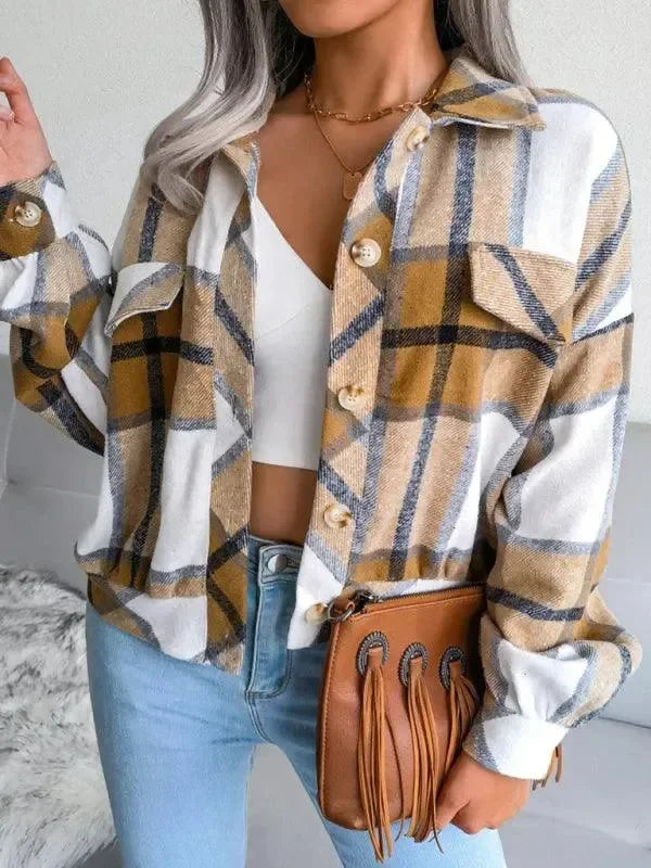 Short Plaid Loose Women’s Coat - Coat - LeStyleParfait