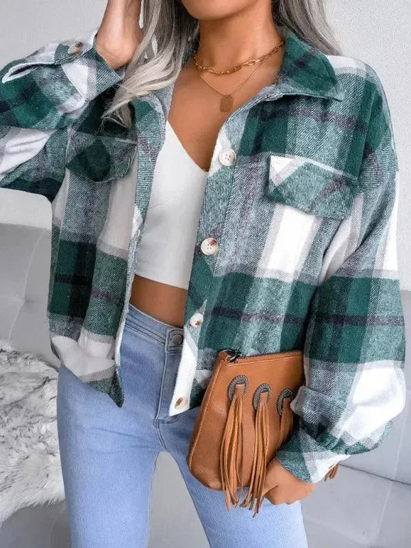 Short Plaid Loose Women’s Coat - Coat - LeStyleParfait