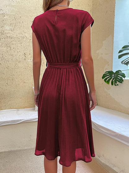 Short Sleeve Pleated Midi Dress - Dress - LeStyleParfait Kenya