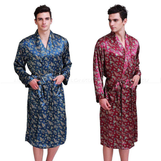 Sleepwear-Men's Paisley Silk Nightgown - Sleepwear - LeStyleParfait Kenya