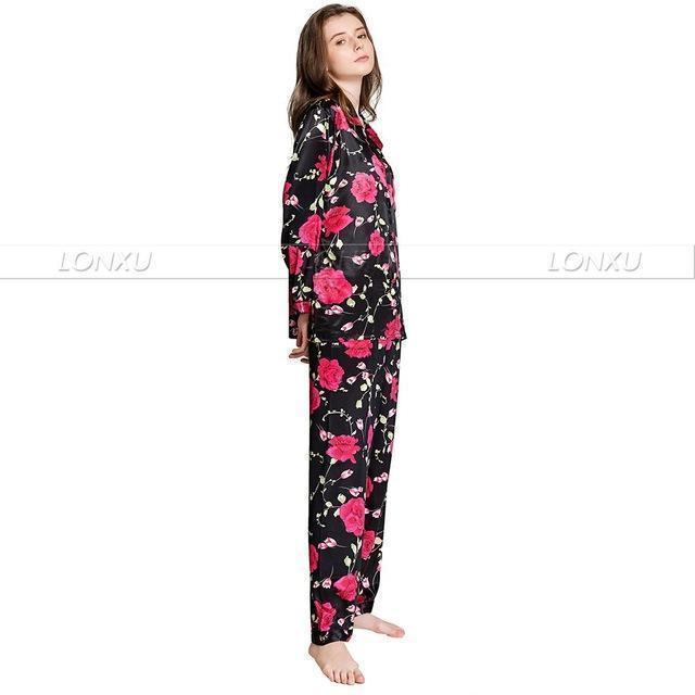 Sleepwear-Women's Floral Silk Pajama - Sleepwear - LeStyleParfait Kenya