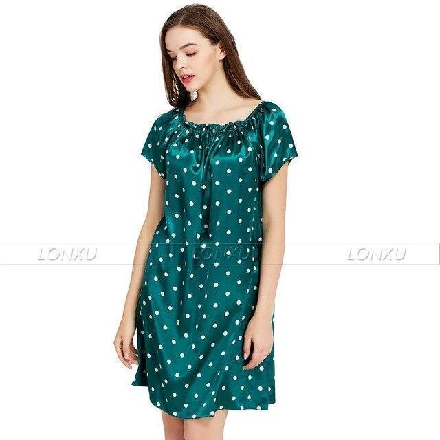 Sleepwear-Women's Polka Dots Silk Night Dress - Sleepwear - LeStyleParfait Kenya