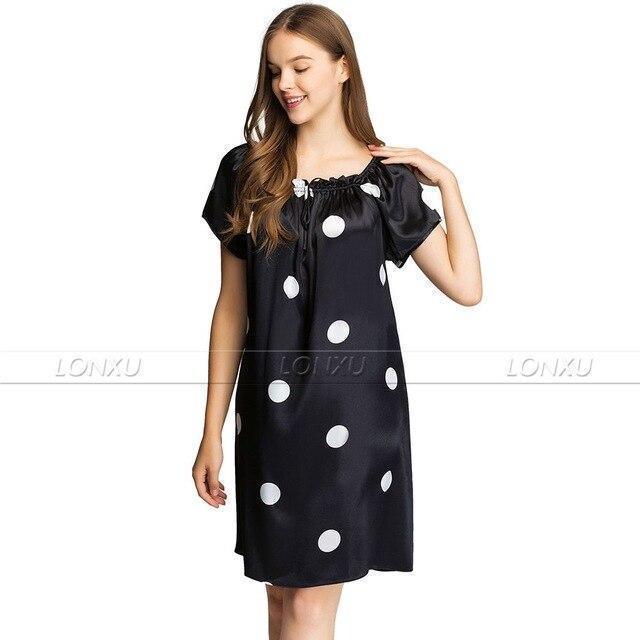 Sleepwear-Women's Polka Dots Silk Night Dress - Sleepwear - LeStyleParfait Kenya