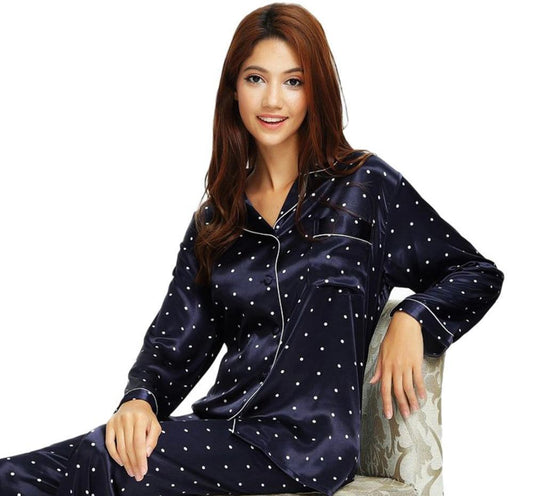 Sleepwear-Women's Silk Pajama, Dotted - Sleepwear - LeStyleParfait Kenya