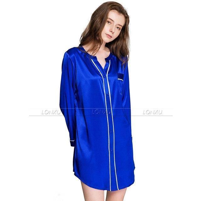 Sleepwear-Women Silk Night Dress Sleepshirt - Sleepwear - LeStyleParfait Kenya
