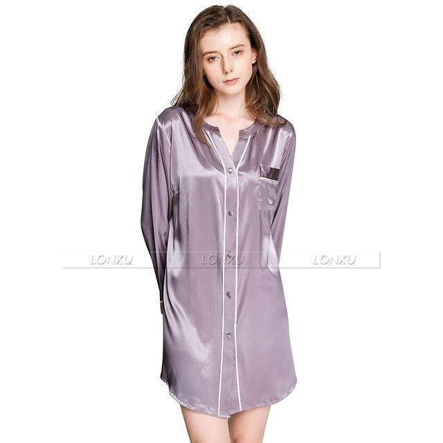 Sleepwear-Women Silk Night Dress Sleepshirt - Sleepwear - LeStyleParfait Kenya