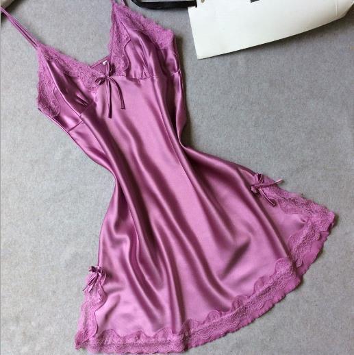 Sleepwear-Women Silk Satin Night Dress, Light Purple - Sleepwear - LeStyleParfait Kenya