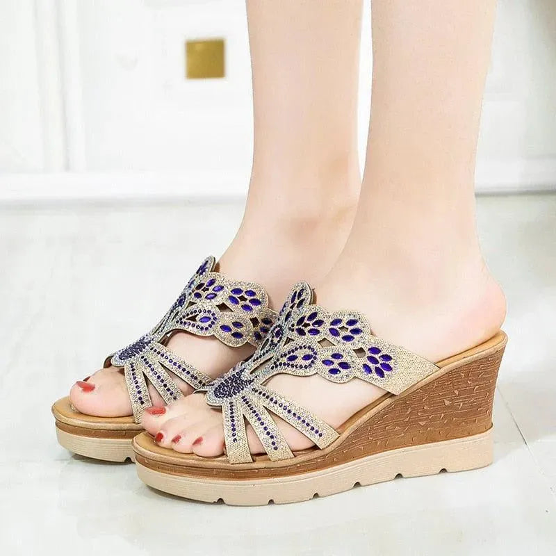 Slip on Rhinestone Wedge Sandals - Wedge Shoes - LeStyleParfait