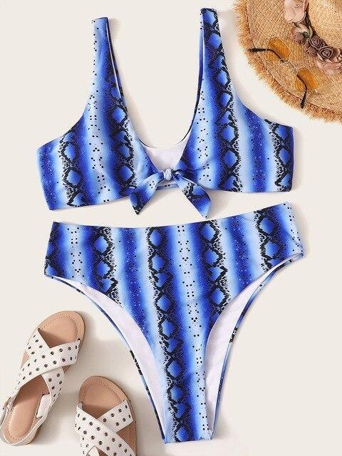 Snake Print High-Waist Bikini Set - Swimwear - LeStyleParfait Kenya