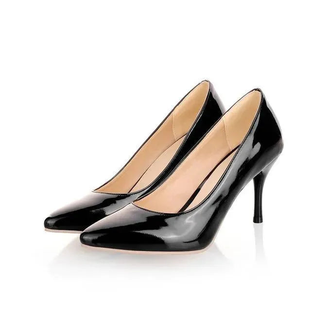 Solid Patent Leather Heeled Pumps Shoes - Pumps Shoes - LeStyleParfait