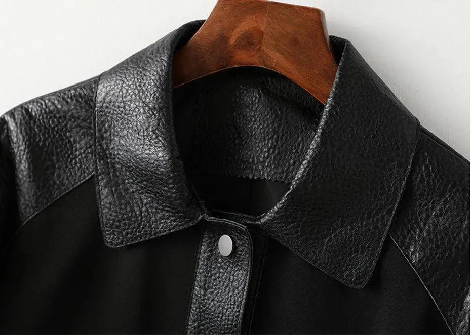 Spliced Leather Jacket For Women - Leather Jacket - LeStyleParfait