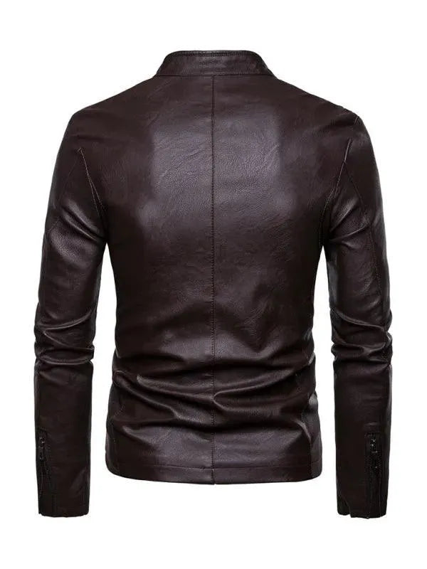 Stand Collar Men Leather Jacket - Leather Jacket - LeStyleParfait