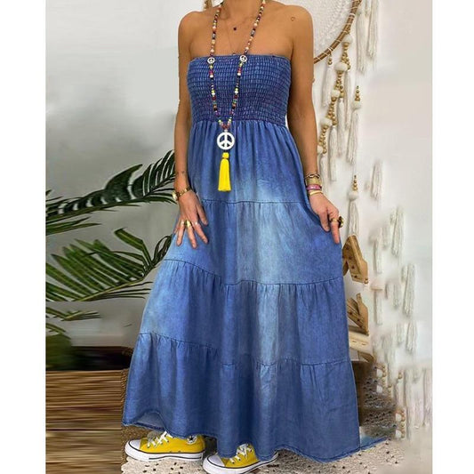 Strapless Maxi Denim Dress - Dress - LeStyleParfait Kenya