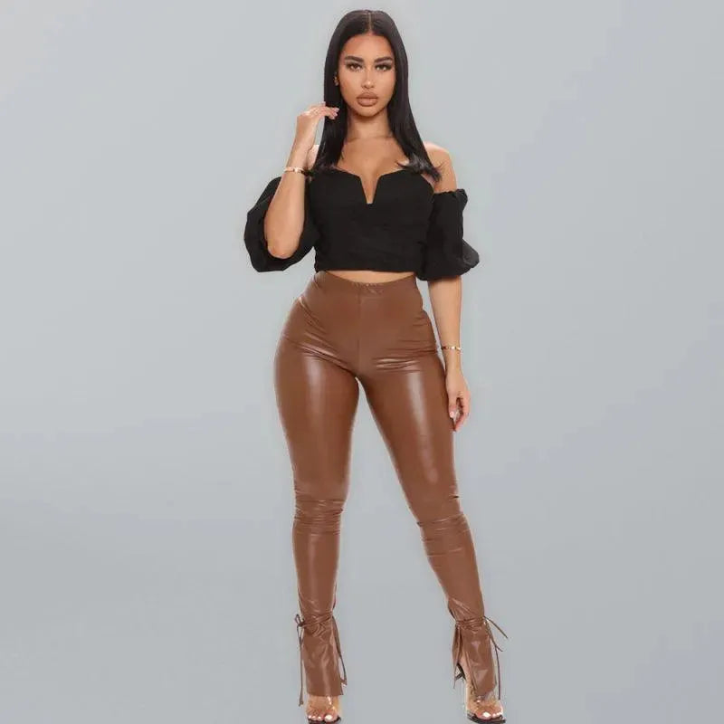 Straps Leather Women Pants - Women Pants - LeStyleParfait