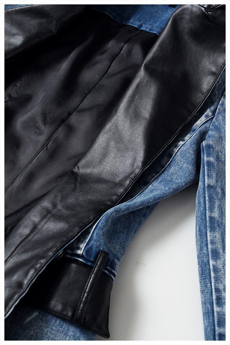 Streetwear Leather Collar Denim Blazer For Women - Blazer - LeStyleParfait Kenya