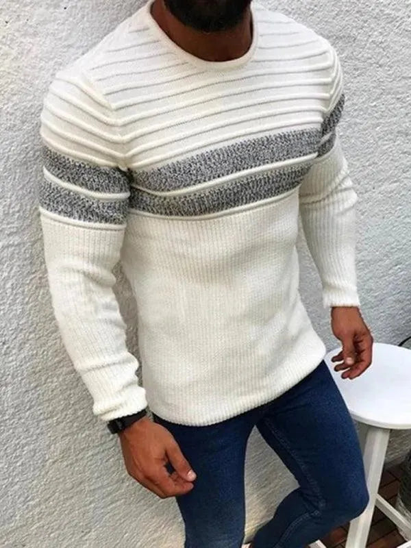 Striped Crew Neck Men Pullover Sweater - Pullover Sweater - LeStyleParfait