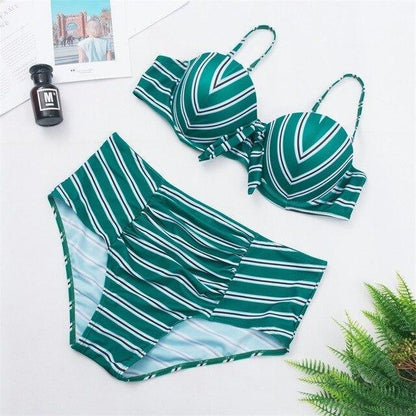 Striped High-Waist Bikini Set - Swimwear - LeStyleParfait Kenya