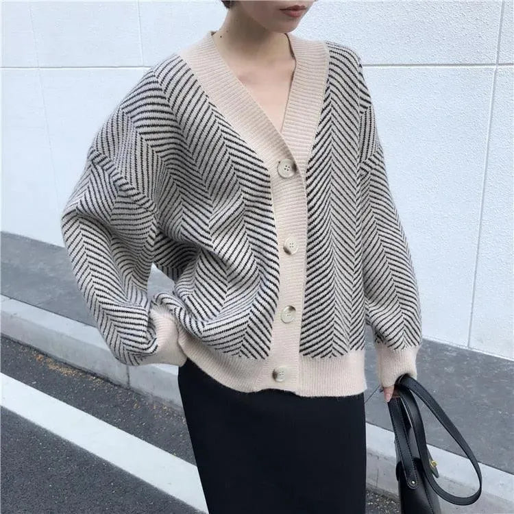 Striped Oversized Women Cardigan - Cardigan Sweater - LeStyleParfait