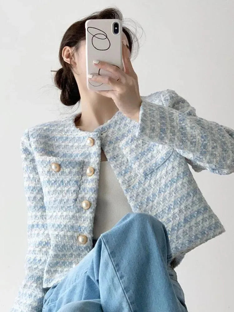 Striped Short Tweed Jacket - Tweed Blazer - LeStyleParfait