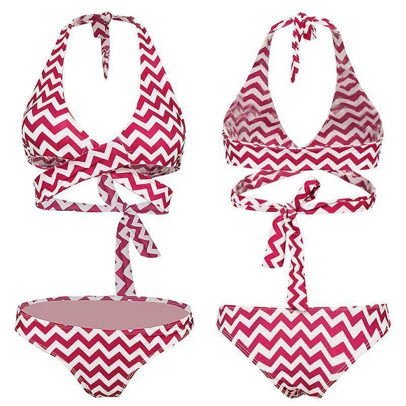 Striped Swimwear 2 Piece Swimsuit Red - Swimwear - LeStyleParfait Kenya
