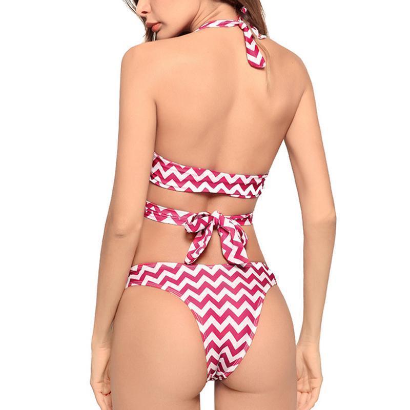 Striped Swimwear 2 Piece Swimsuit Red - Swimwear - LeStyleParfait Kenya
