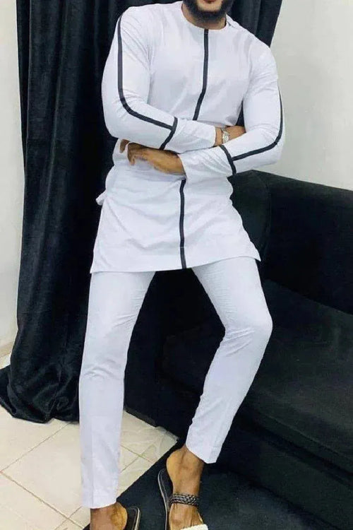 Stylish Colorblock Crewneck Two-Piece Set - Colorblock Pants Two-Piece Set - LeStyleParfait