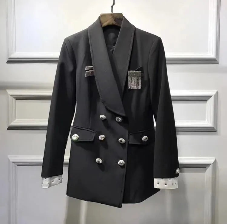 Stylish Long Double Breasted Blazer Women - Casual - Plain-Solid - Double-Breasted Blazer - LeStyleParfait