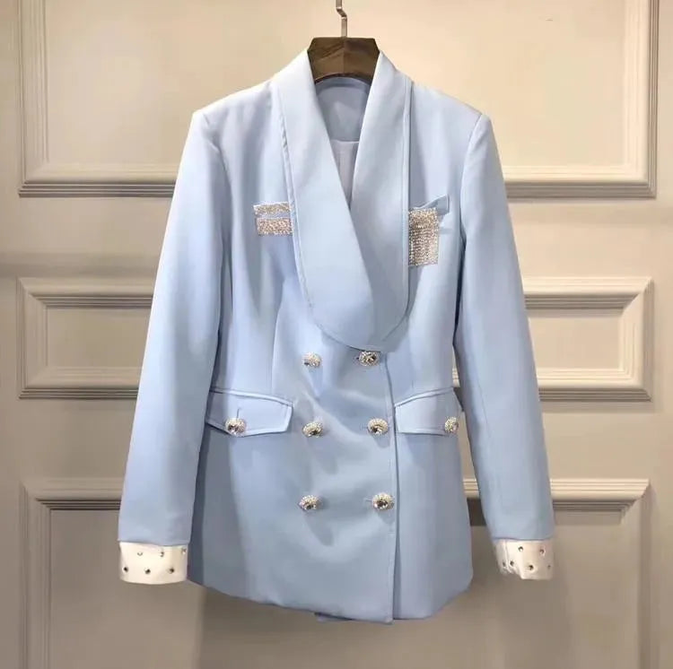 Stylish Long Double Breasted Blazer Women - Casual - Plain-Solid - Double-Breasted Blazer - LeStyleParfait